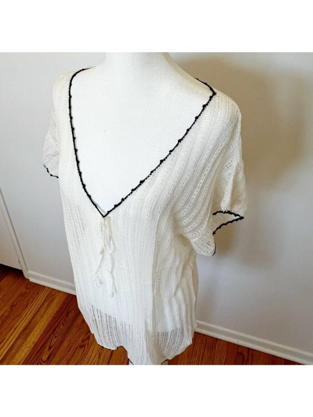 Minnie Rose Sheer Crochet Top Boho Fairy Cottagecore Tie Front Festival Layering - Picture 2 of 12